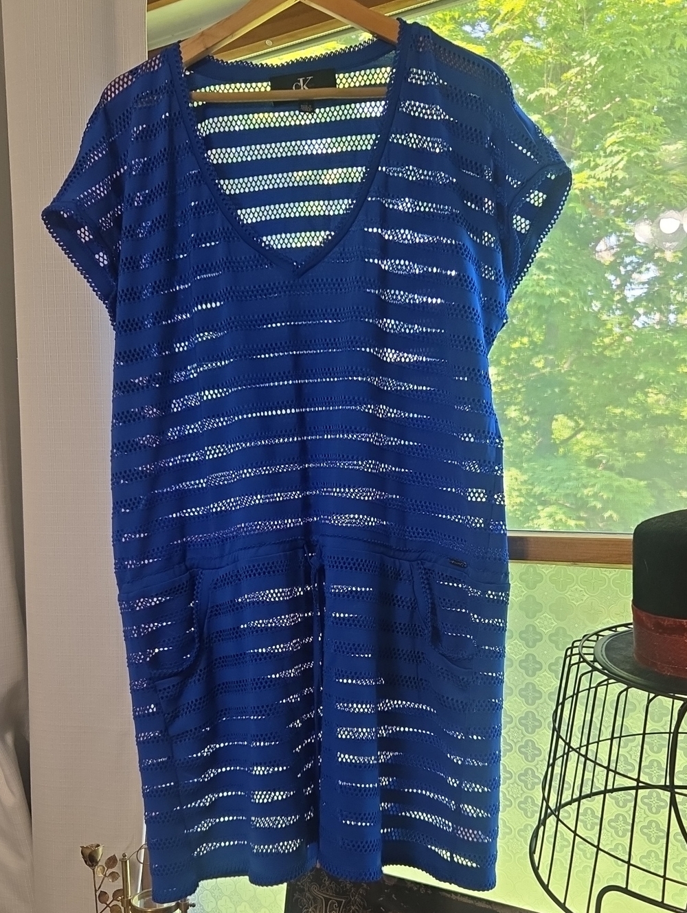 Calvin Klein Cobalt Blue Open-Knit V-Neck Dress/Cover-Up